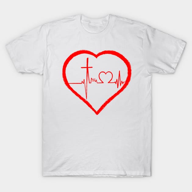 Christianity, Heartbeat icon, cross, heart & prayer T-Shirt by JackDraws88